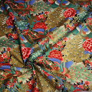 Tissu coton motif japonais aux paons dorés, tons bleus & rouges ou mauves & rouge - COLLECTION JAPON DORÉ - TissusPapi.com