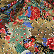 Tissu coton motif japonais aux paons dorés, tons bleus & rouges ou mauves & rouge - COLLECTION JAPON DORÉ - TissusPapi.com