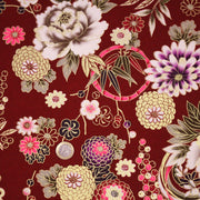Tissu coton motif japonais aux fleurs dorées, fond bleu ou rouge - COLLECTION JAPON DORÉ - TissusPapi.com