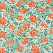 Tissu cotonnade NAOSHIMA fleurs pivoine oranges et motifs japonais vert amande - OEKO - TEX - TissusPapi.com