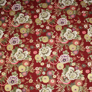 Tissu coton motif japonais aux fleurs dorées, fond bleu ou rouge - COLLECTION JAPON DORÉ - TissusPapi.com