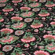 Tissu coton fin imprimé INDIENNES, noir aux fleurs roses rouges et vertes - TissusPapi.com