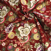 Tissu coton motif japonais aux fleurs dorées, fond bleu ou rouge - COLLECTION JAPON DORÉ - TissusPapi.com