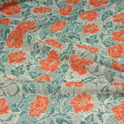 Tissu cotonnade NAOSHIMA fleurs pivoine oranges et motifs japonais vert amande - OEKO - TEX - TissusPapi.com