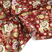 Tissu coton motif japonais aux fleurs dorées, fond bleu ou rouge - COLLECTION JAPON DORÉ - TissusPapi.com