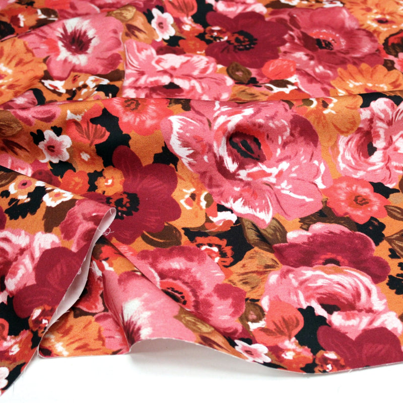 Tissu gabardine coton imprimée fleuri Vintage : tons estivaux ou tons automnaux - OEKO-TEX STANDARD 100 - TissusPapi.com