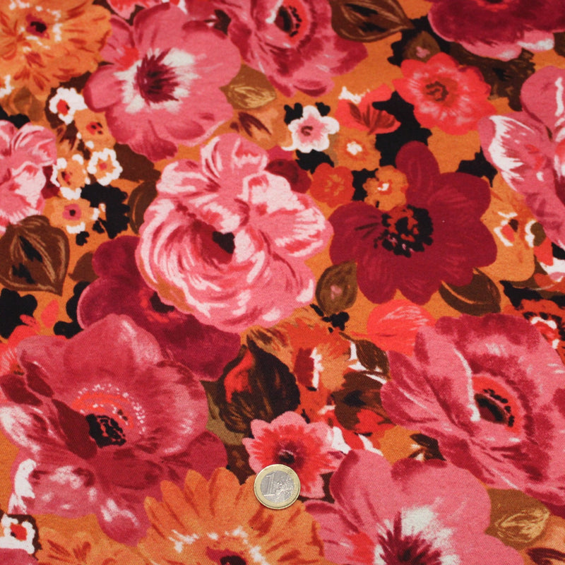 Tissu gabardine coton imprimée fleuri Vintage : tons estivaux ou tons automnaux - OEKO-TEX STANDARD 100 - TissusPapi.com