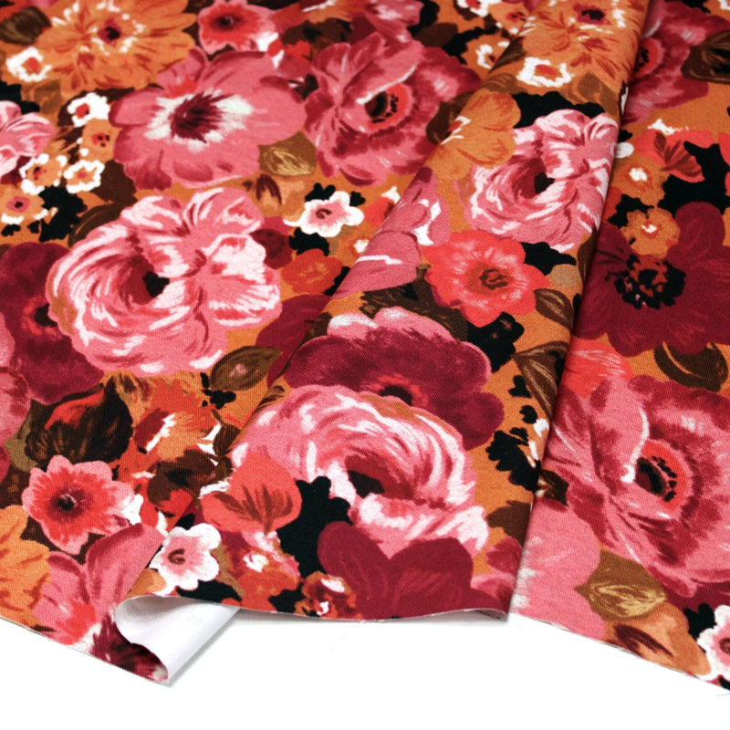 Tissu gabardine coton imprimée fleuri Vintage : tons estivaux ou tons automnaux - OEKO-TEX STANDARD 100 - TissusPapi.com