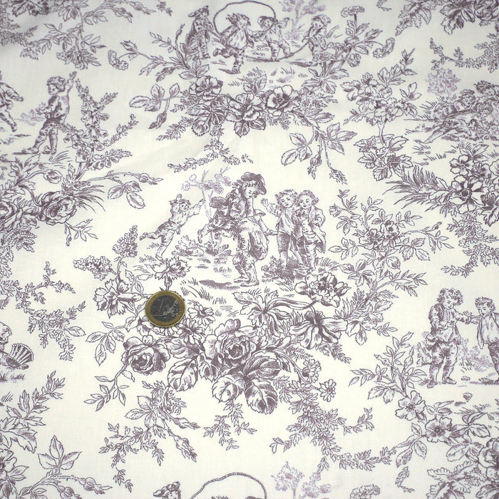 Tissu coton renforcé TOILE DE JOUY LES BAMBINS, grande largeur 280cm : bleu ou grège - OEKO - TEX - TissusPapi.com