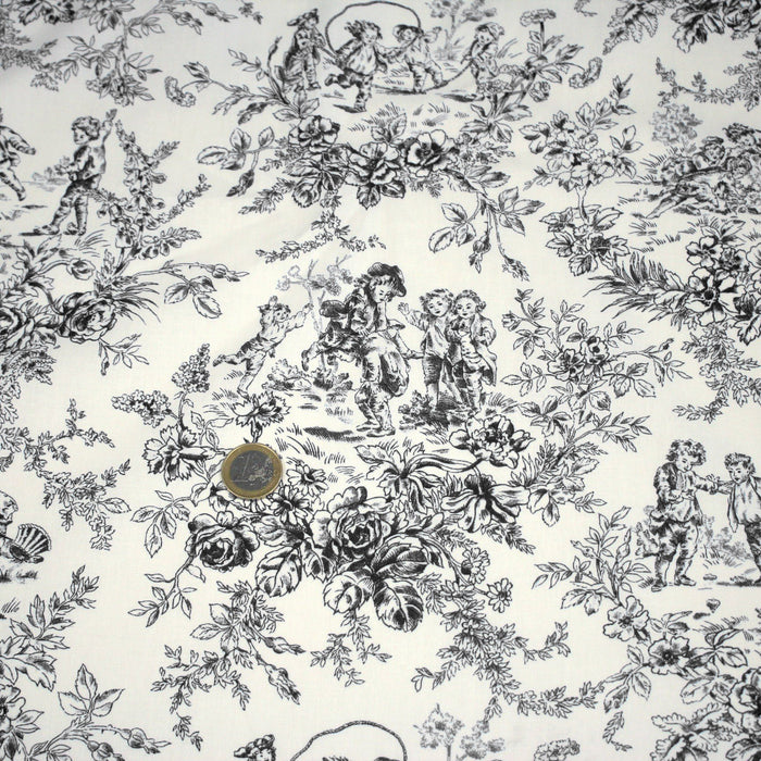 Tissu coton renforcé TOILE DE JOUY LES BAMBINS, grande largeur 280cm : rose, bleu, noir - OEKO - TEX - TissusPapi.com