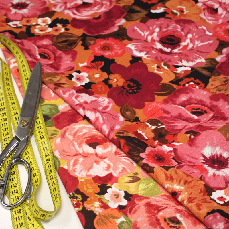 Tissu gabardine coton imprimée fleuri Vintage : tons estivaux ou tons automnaux - OEKO-TEX STANDARD 100 - TissusPapi.com