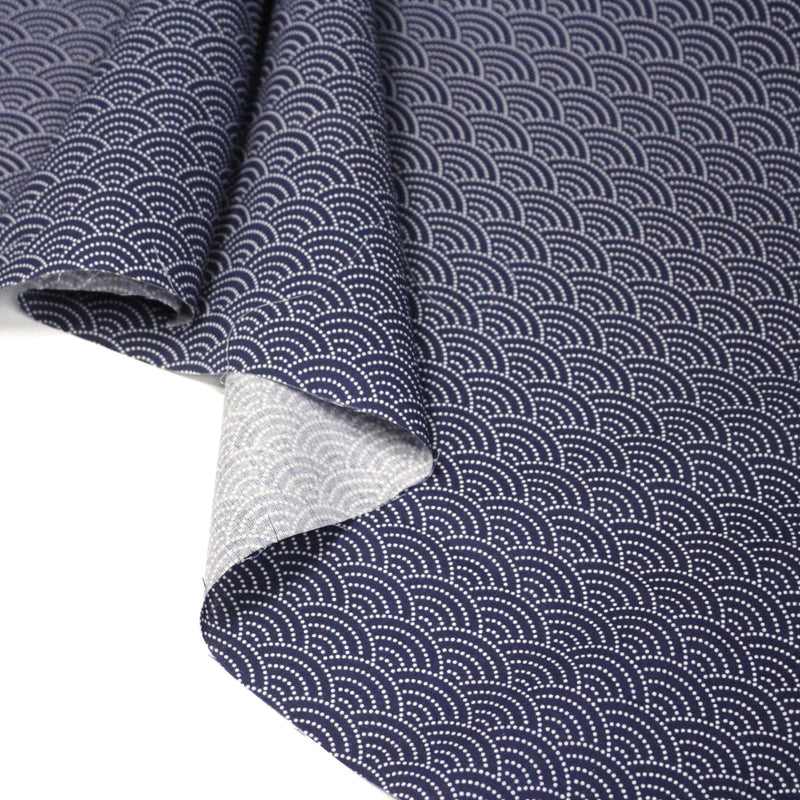 Tissu cotonnade motif japonais SEIGAIHA : écru/bleu et bleu/écru - COLLECTION JAPON INDIGO - TissusPapi.com