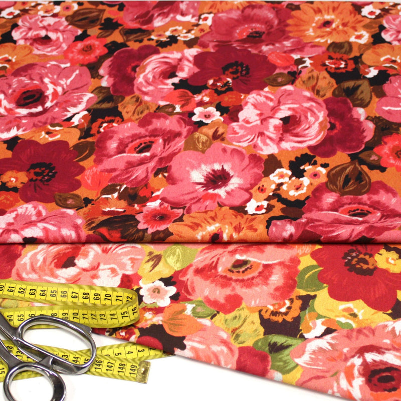 Tissu gabardine coton imprimée fleuri Vintage : tons estivaux ou tons automnaux - OEKO-TEX STANDARD 100 - TissusPapi.com