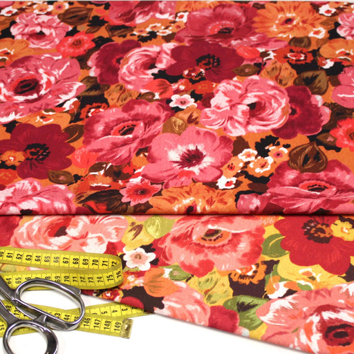 Tissu gabardine coton imprimée fleuri Vintage : tons estivaux ou tons automnaux - OEKO-TEX STANDARD 100 - TissusPapi.com