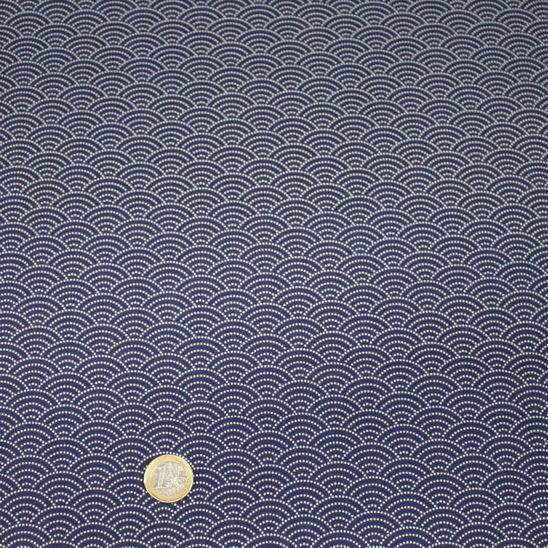 Tissu cotonnade motif japonais SEIGAIHA : écru/bleu et bleu/écru - COLLECTION JAPON INDIGO - TissusPapi.com