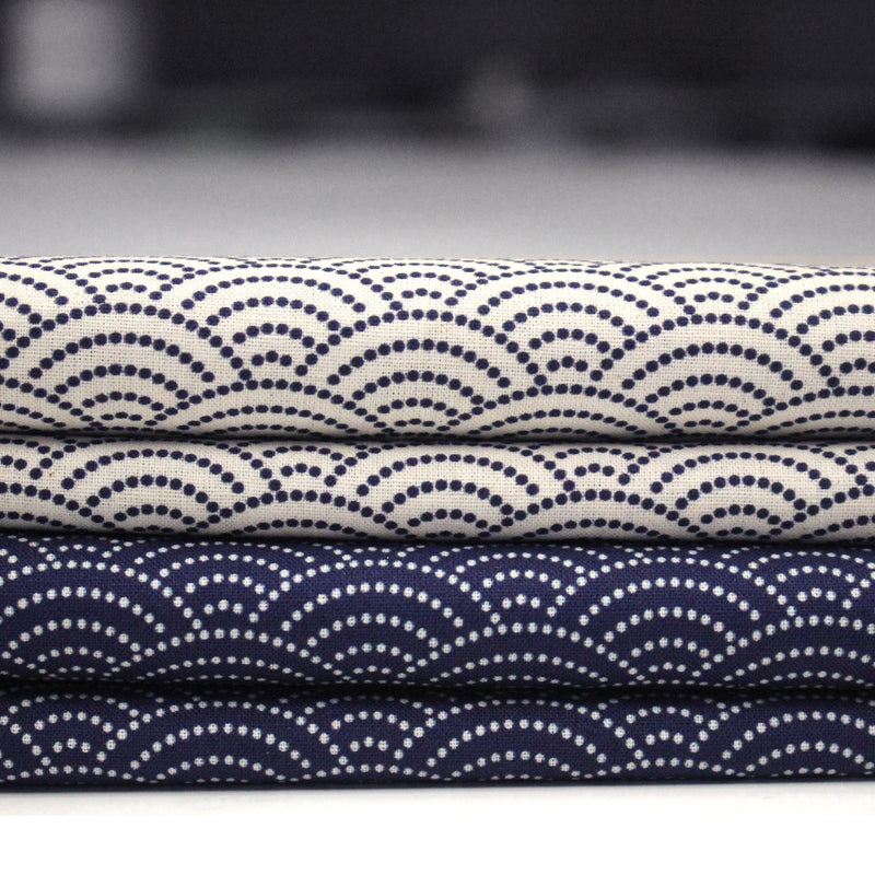 Tissu cotonnade motif japonais SEIGAIHA : écru/bleu et bleu/écru - COLLECTION JAPON INDIGO - TissusPapi.com