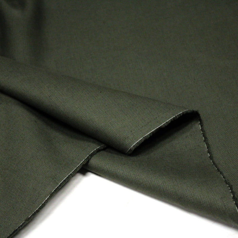 Tissu sergé de coton vert kaki, tissage fin - TissusPapi.com