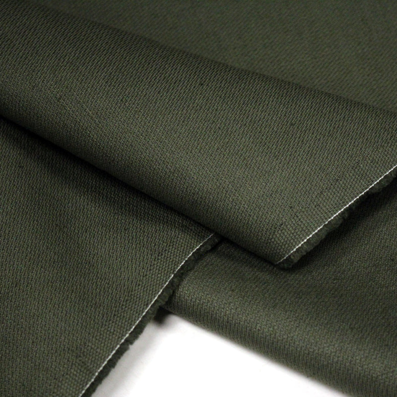 Tissu sergé de coton vert kaki, tissage fin - TissusPapi.com