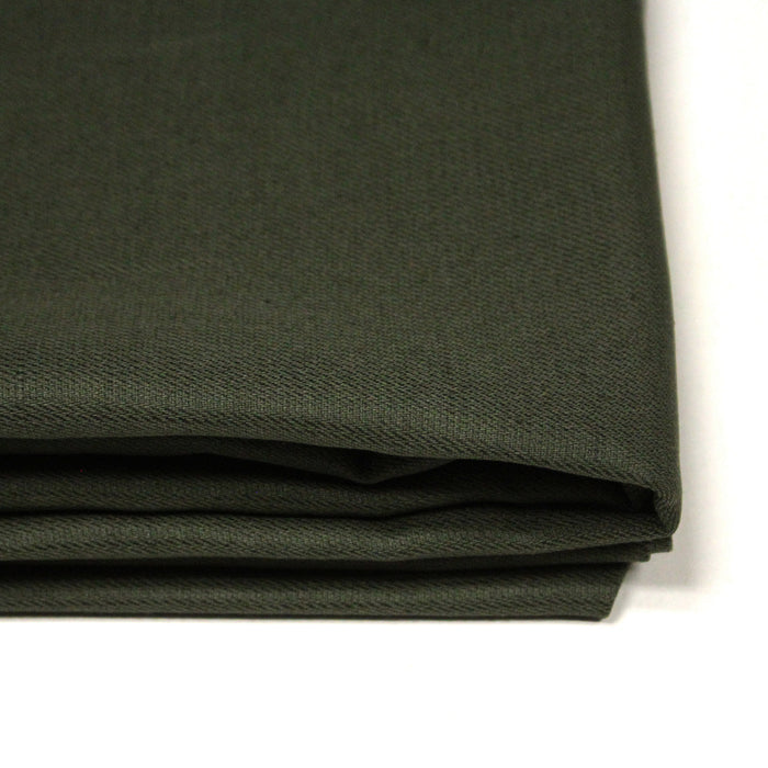 Tissu sergé de coton vert kaki, tissage fin