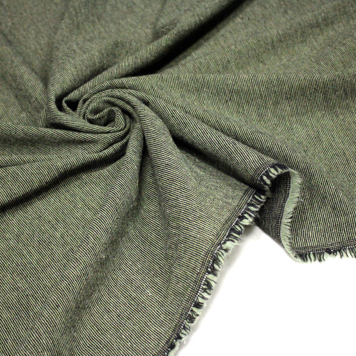 Tissu lainage faux - uni vert amande & noir - Fabrication italienne - TissusPapi.com