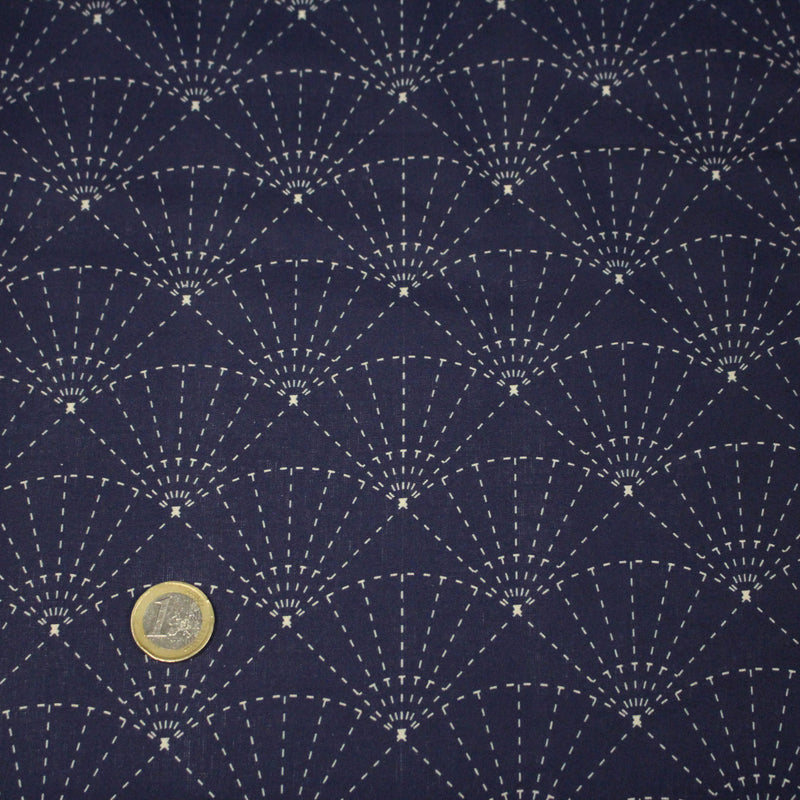 Tissu cotonnade motif japonais SASHIKO & SENSU – Bleu indigo & écru - TissusPapi.com