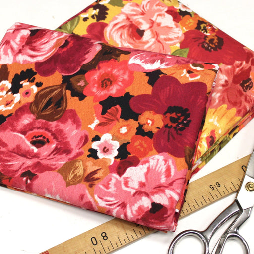 Tissu gabardine coton imprimée fleuri Vintage : tons estivaux ou tons automnaux - OEKO-TEX STANDARD 100 - TissusPapi.com