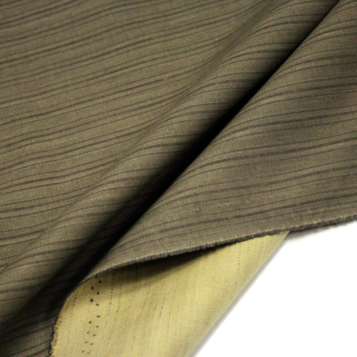 Tissu coton tissé chevrons et liserés aux tons vert kaki - fabrication française - TissusPapi.com