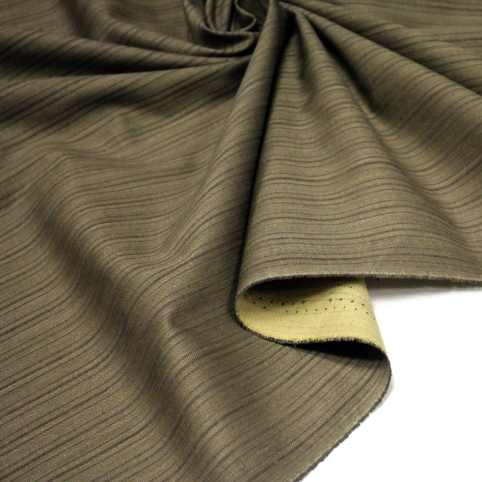Tissu coton tissé chevrons et liserés aux tons vert kaki - fabrication française - TissusPapi.com
