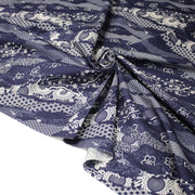 Tissu cotonnade WAGARA aux motifs japonais et tons bleu indigo & écrus - TissusPapi.com