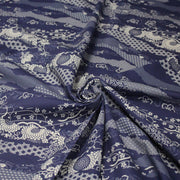 Tissu cotonnade WAGARA aux motifs japonais et tons bleu indigo & écrus - TissusPapi.com