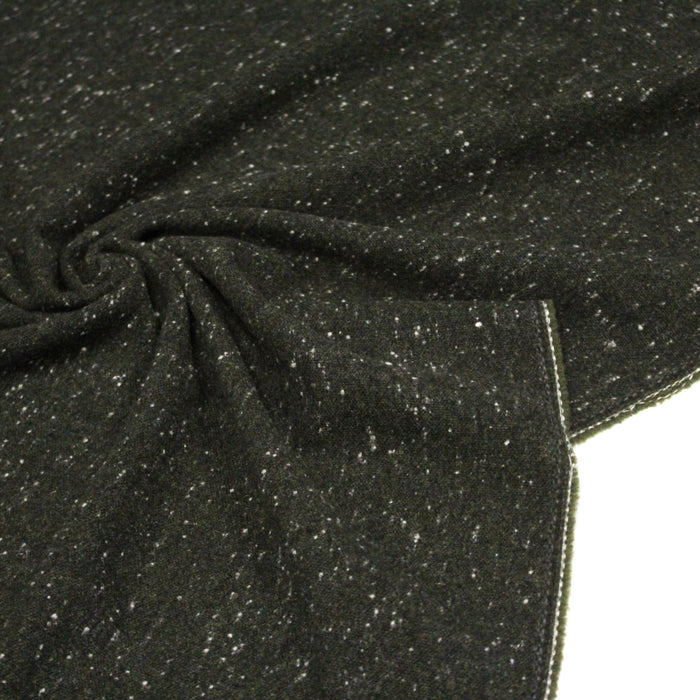 Tissu lainage tweed faux-uni gris, vert & écru - Fabrication italienne