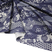 Tissu cotonnade WAGARA aux motifs japonais et tons bleu indigo & écrus - TissusPapi.com