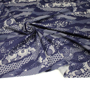 Tissu cotonnade WAGARA aux motifs japonais et tons bleu indigo & écrus - TissusPapi.com