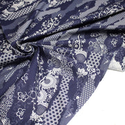Tissu cotonnade WAGARA aux motifs japonais et tons bleu indigo & écrus - TissusPapi.com