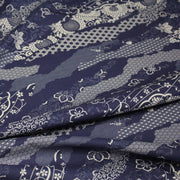 Tissu cotonnade WAGARA aux motifs japonais et tons bleu indigo & écrus - TissusPapi.com