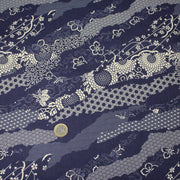 Tissu cotonnade WAGARA aux motifs japonais et tons bleu indigo & écrus - TissusPapi.com