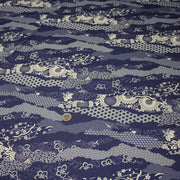 Tissu cotonnade WAGARA aux motifs japonais et tons bleu indigo & écrus - TissusPapi.com