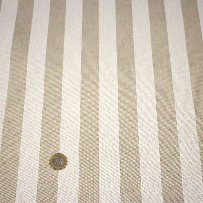 Tissu coton façon lin aux rayures blanches 25mm - TissusPapi.com