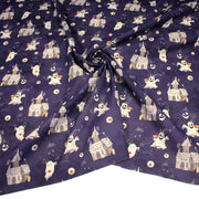 Tissu cotonnade HALLOWEEN, violet aux fantomes et manoirs hantés - OEKO - TEX STANDARD 100 - TissusPapi.com