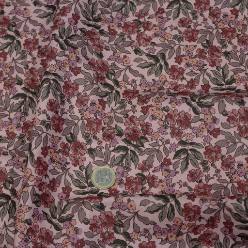 Tissu Popeline de coton fleuris aux tons roses - Collection FLORENCE - tissuspapi
