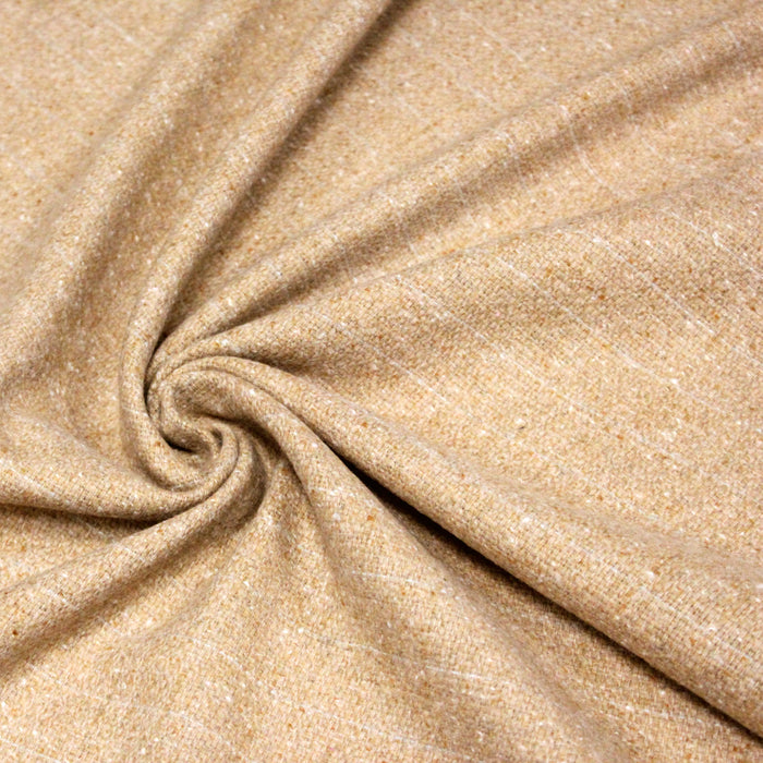 Tissu lainage tweed faux-uni caramel et fins liserés gris clair - Fabrication italienne
