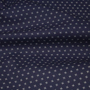 Tissu cotonnade motif japonais KA - KASURI, aux fines croix écrues, fond bleu indigo - TissusPapi.com