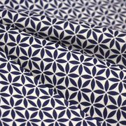 Tissu cotonnade motif japonais feuilles géométriques ASANOHA, bleu indigo & écru - TissusPapi.com