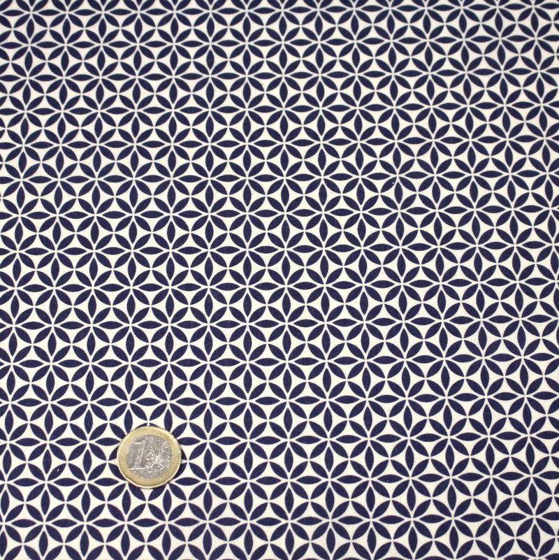 Tissu cotonnade motif japonais feuilles géométriques ASANOHA, bleu indigo & écru - TissusPapi.com