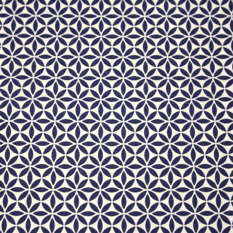 Tissu cotonnade motif japonais feuilles géométriques ASANOHA, bleu indigo & écru - TissusPapi.com