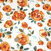 Tissu gabardine coton imprimée blanc aux roses oranges façon aquarelle - TissusPapi.com