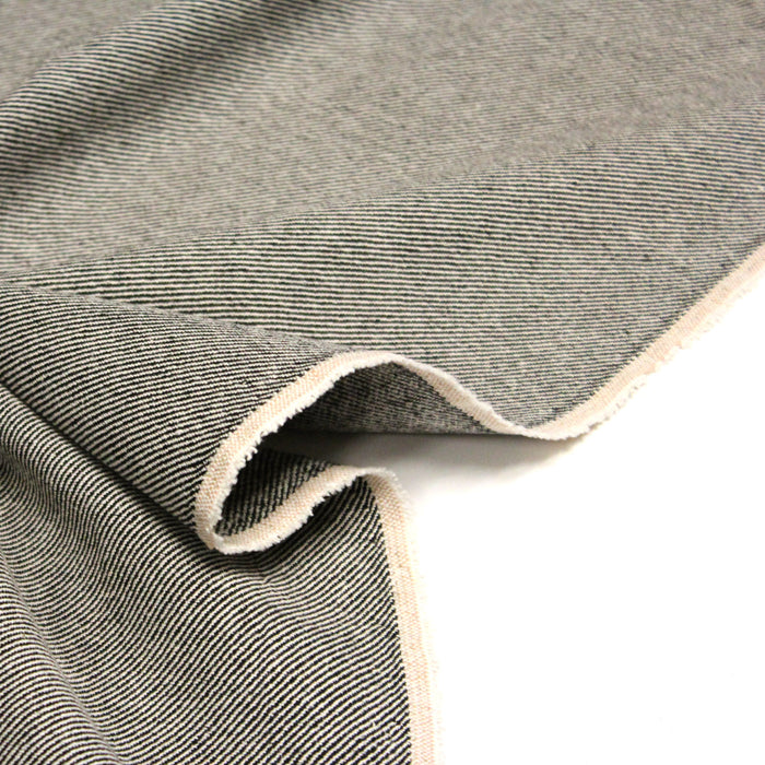 Tissu lainage sergé de laine aux rayures écrues & noires - Fabrication italienne