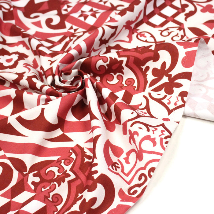 Tissu gabardine coton imprimée motif carreaux de faïence azulejos modernes, trois couleurs dispos - STANDARD 100 OEKO - TEX - TissusPapi.com