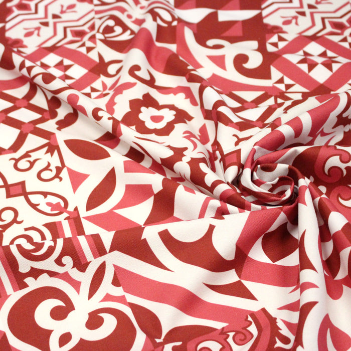 Tissu gabardine coton imprimée motif carreaux de faïence azulejos modernes, trois couleurs dispos - STANDARD 100 OEKO - TEX - TissusPapi.com