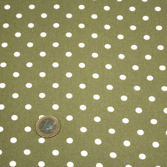 Tissu popeline de viscose vert kaki aux pois blancs - Fabrication française - OEKO-TEX